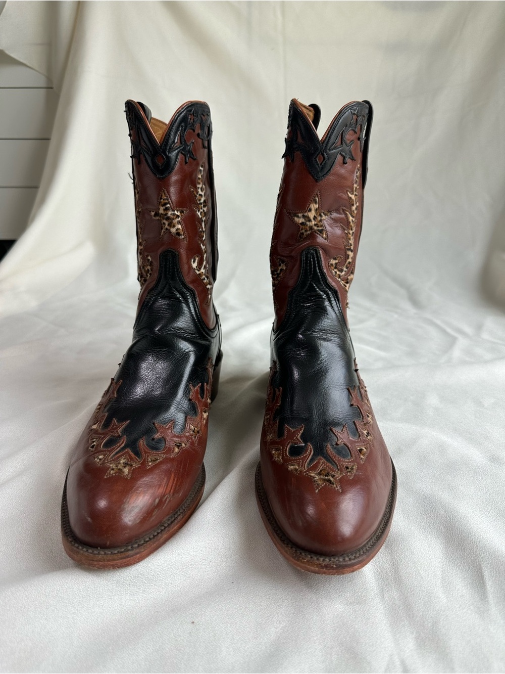 Lucchese Brown and Black Star Accent Heeled Boots
